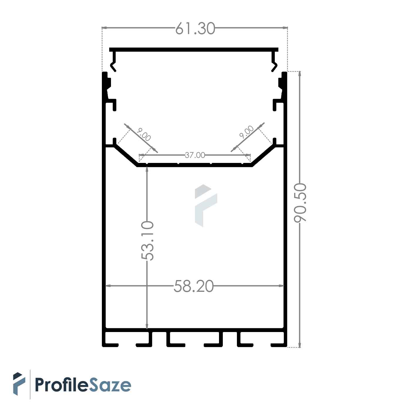 پروفیل نور خطی آلومینیومی 60 × 90 کد L69B مشکی (شاخه 3 متری) + دیفیوزر رایگان