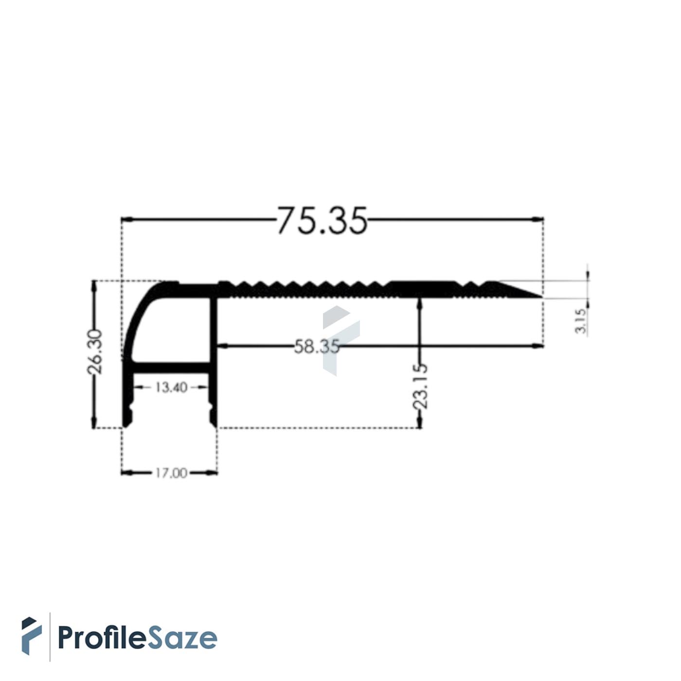 ترمز پله آلومینیومی تک با شیار LED کد T5B مشکی (شاخه 6 متری)